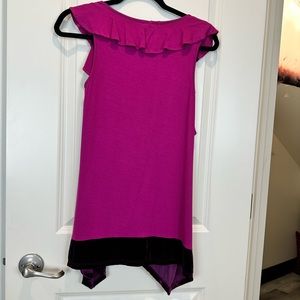 Ella Moss ruffle sleeveless fuschia pink with purple velvet trim top tunic